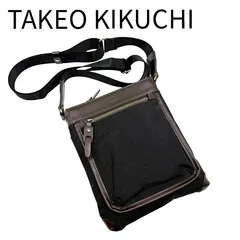 TAKEO KIKUCHI タケオキクチ ショルダーバッグ ブラック レザー×キャンバス 斜めがけ