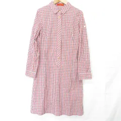 美品 Yorkland ヨークランド チェック柄 長袖 ひざ丈 プルオーバー シャツワンピース 9AR レッド系 レディース 古着 中古 USED