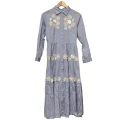 美品 Chesty チェスティ フラワーモチーフ シャツワンピース 20C505 サイズ1 ブルー レディース 古着 中古 USED