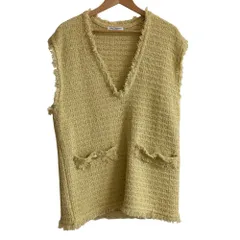 美品 BEAUTY&YOUTH UNITED ARROWS ビューティーアンドユース フリンジツイードジレ ベスト イエロー レディース 古着 中古 USED