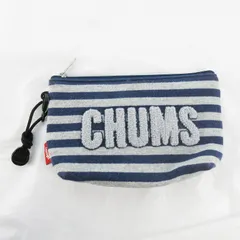 チャムス CHUMS ポーチ バッグ ロゴ ボーダー 鞄  グレー 紺 ネイビー キャンバス 19ｃｍ×12ｃｍ×4ｃｍ