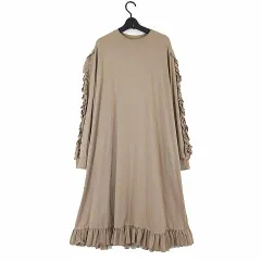 ココライン Koco Line ワンピース ロング マキシ丈 長袖 フリル ギャザー コットン M-L グレーベージュ グレージュ タグ付 美品