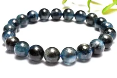 【１点物】南アフリカ産◇金属シラー ブラックアクアマリン　9mm　ブレスレット パワーストーン 天然石 _MC4174