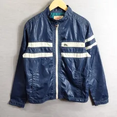 BALL ボール ブルゾン ジップアップ ジャケット 古着 サイズ L ネイビー系  ライン ライダース デザイン ライトアウター A592