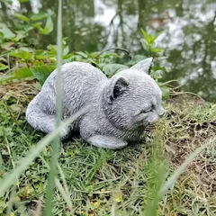 置物 オブジェ ガーデンオーナメント ネコ 猫 キャット グレー リアル 室内 屋外 インテリア 玄関 リビング ダイニング 装飾 庭 ガーデニン