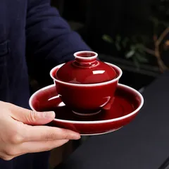 【新品・未使用】朗釉三器蓋碗茶碗、手作り茶碗、カンフー茶器、高級陶器製家庭用茶器セット