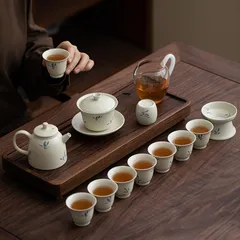 【新品未使用】草木灰茶器セット家庭用シンプル陶磁器工夫茶杯ティーポット
