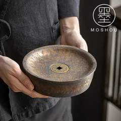 【新品未使用】レトロな陶磁器の壺は乾いた泡台の粗い陶器のトレーを受けています。