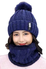 [infage] ネックウォーマー ニット帽 レディース セット 防寒 スキー スノボ 秋 冬 (ネイビー) [ネイビー]