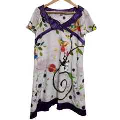 美品 OLLEBOREBLA アルベロベロ オレボレブラ ぶたさん 総柄 バードカラー ショートスリーブ チュニック ワンピース パープル系 レディース 古着 中古 USED