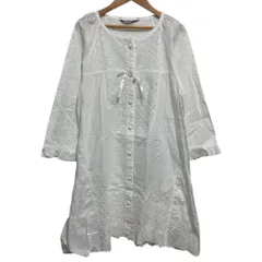 美品 OLLEBOREBLA アルベロベロ オレボレブラ ぶたさん 刺繍 レース 切替 ロングシャツ ワンピース チュニック ホワイト レディース 古着 中古 USED