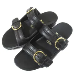 良品 Salvatore Ferragamo サルヴァトーレフェラガモ ガンチーニ ダブルベルト サンダル 5.5サイズ 約23cm ブラック×ゴールド金具 レディース 古着 中古 USED