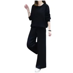 [RED RAY] [レッドレイ] ジャージ 上下セット セットアップ 長袖 スウェット ルーム ウェア ワイド パンツ ブラック レディース (JP, アルファベット, S, ブラック) [ブラック] [S]