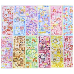 【12枚シート 324枚セット】韓国 キャラクター デコ ステッカー ラメ キラキラ おしゃれで可愛い ご褒美シール ごほうびシール フレーク 大量 動物 くま うさぎ 手帳 コラージュ プチ 小さいサイズ パステルカラー (リボン) [リボン]