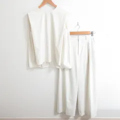 E by eclat イーバイエクラ ストレッチ 華奢見えノースリーブ ブラウス タックワイドパンツ セットアップ サイズ40 オフホワイト レディース 古着 中古 USED