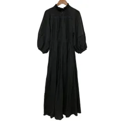美品 MARILYN MOON マリリンムーン lace detail cotton crepe dress ボリュームスリーブ ロング ギャザードレス ワンピース ブラック レディース 古着 中古 USED
