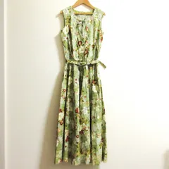 美品 INGEBORG インゲボルグ フラワープリント レース ノースリーブワンピース サイズM グリーン レディース 古着 中古 USED