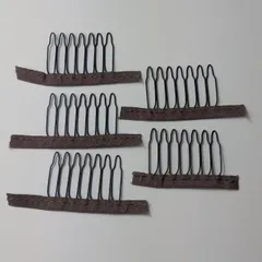 ウィッグ装着用クリップ/生地茶色/5個セット|櫛型|軽量