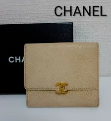 AQM22 シャネル キャビアスキン Wホック財布 ココマーククリップ ゴールド金具 シール付き 箱付き