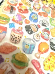 【ファーストフード】nekoninシリーズ ぷくぷくシール ボンボンドロップシール うるちゅるシール おはじきシール おしりシール 肉球シール キラキラ 宝石  立体シール 3Dシール