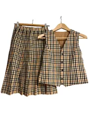 DAKS ダックス　セットアップ　ベスト　ジレ　プリーツスカート　チェック柄　ブラウン　レディース　サイズ9AB　【Z1732】   