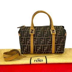 極 美品 袋付き FENDI フェンディ FF ズッカ 柄 レザー 本革 キャンバス 2way ハンドバッグ ショルダーバッグ ブラウン ブラック 24143