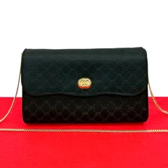 極 美品 GUCCI グッチ マイクロGG 柄 ロゴ 金具 ナイロン ミニ チェーン ショルダーバッグ ポシェット サコッシュ ブラック 41824