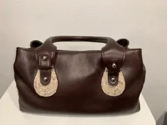 【美品】本革 パイソン ハンドバッグ ダークブラウン 異素材MIX レザー ボストン