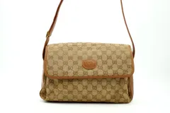 オールド グッチ ヴィンテージ ショルダーバッグ インターロッキング ロゴ GG柄 調整可能 キャンバス 茶 ブラウン GUCCI 4600h