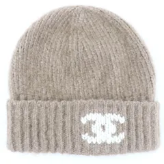 極美品☆CHANEL シャネル 25B カシミヤ100％ ココマーク ニットキャップ ハット 帽子 ライトブラウン 箱付き イタリア製 正規品 レディース