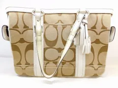 COACH コーチ 6234 キャンバス レザー トートバッグ ■ ベージュ系 シグネチャー ハンドバッグ レディース □8A