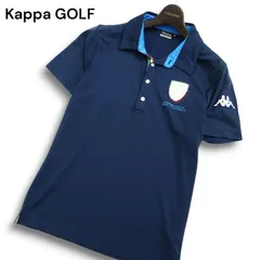 Kappa GOLF カッパ ゴルフ 春夏 ロゴ刺繍 ワッペン★ 半袖 ストレッチ ポロシャツ Sz.M メンズ 紺 ネイビー