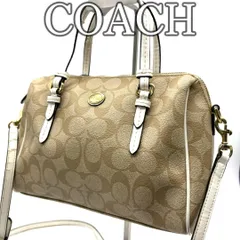 COACH コーチ ハンドバッグ 2way ショルダーバッグ PVC シグネチャー ベージュ ホワイト レザー切替 ミニボストン コンパクトサイズ 肩掛け 斜め掛け レディース