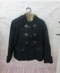 【TAKA63-17】◇axes femme アクシーズファム ダッフルコート Mサイズ ネイビー フェイクファー フード付き