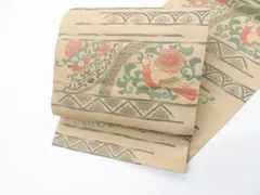 【一輝堂】袋帯 六通柄 紬地 花鳥文様 正絹 美品 26b01-72