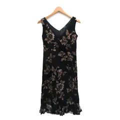 レストローズ L'EST ROSE ワンピース ノースリーブ ロング Vネック 花柄 M ブラック 黒 /KT35
