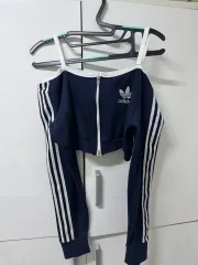 アディダス ヴィンテージ オフショルダー ジャージ ネイビー