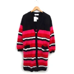 アピューピル A PUPIL タグ付き シャギーニット ロング カーディガン ボーダー ウール混 リブ 長袖 S ピンク 赤 レッド /NT5