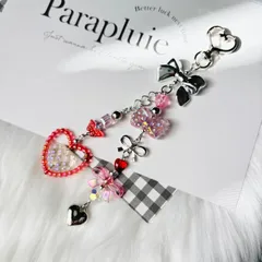 y2k ビーズストラップ　赤　シルバー