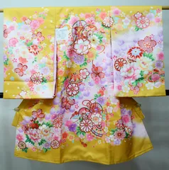 お宮参り 産着 女児 合繊 豪華絢爛 のしめ 金刺繍 綸子地 山吹色 一つ身 祝着 女の子 初着 掛け着 NO42829-2