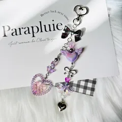 y2kビーズストラップ　紫　シルバー