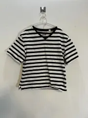 T073 ヴィンテージ GLOBAL WORK ストライプ Vネック 半袖Tシャツ S