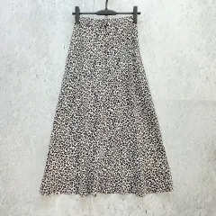 LOWRYS FARM ローリーズファーム レオパード Aライン フレア ロングスカート アニマル柄 ウエスト後ろゴム ブラック ホワイト Fサイズ 〇□☆