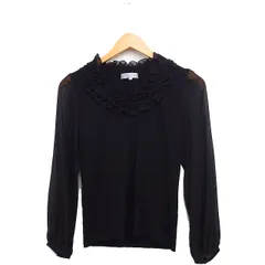 エムプルミエ M-Premier 切替 リブ ニット セーター 長袖 フリルネック シフォン袖 無地 36 ブラック 黒 /FT33