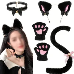 猫耳 カチューシャ コスプレ 猫 4点セット [ブラック]