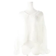 ミスティック mystic ブラウス カットソー シアー Vネック 長袖 フリンジ ジャガード キャンディスリーブ F 白 ホワイト /CK12