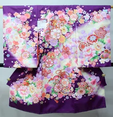 お宮参り 産着 女児 合繊 豪華絢爛 のしめ 金刺繍 綸子地 紫色 一つ身 祝着 女の子 初着 掛け着 NO42831-2