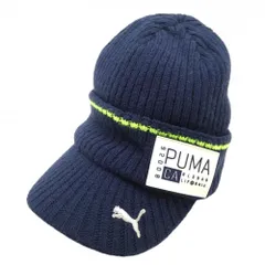 【超美品】プーマ つば付きニット帽 ネイビー×白 シリコンワッペン ロゴ刺しゅう ONE SIZE(56-59㎝)   ゴルフウェア PUMA