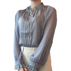 [LASTOS] ブラウス レディース 長袖 シフォントップス オフィス ゆったり 柔らかい 事務服 (S, ライトブルー) [ライトブルー] [S]