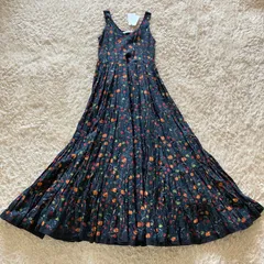 未使用✨　マリハ　MARIHA 　草原の虹のドレス　ノースリーブワンピース　花柄　フリー　ネイビー
